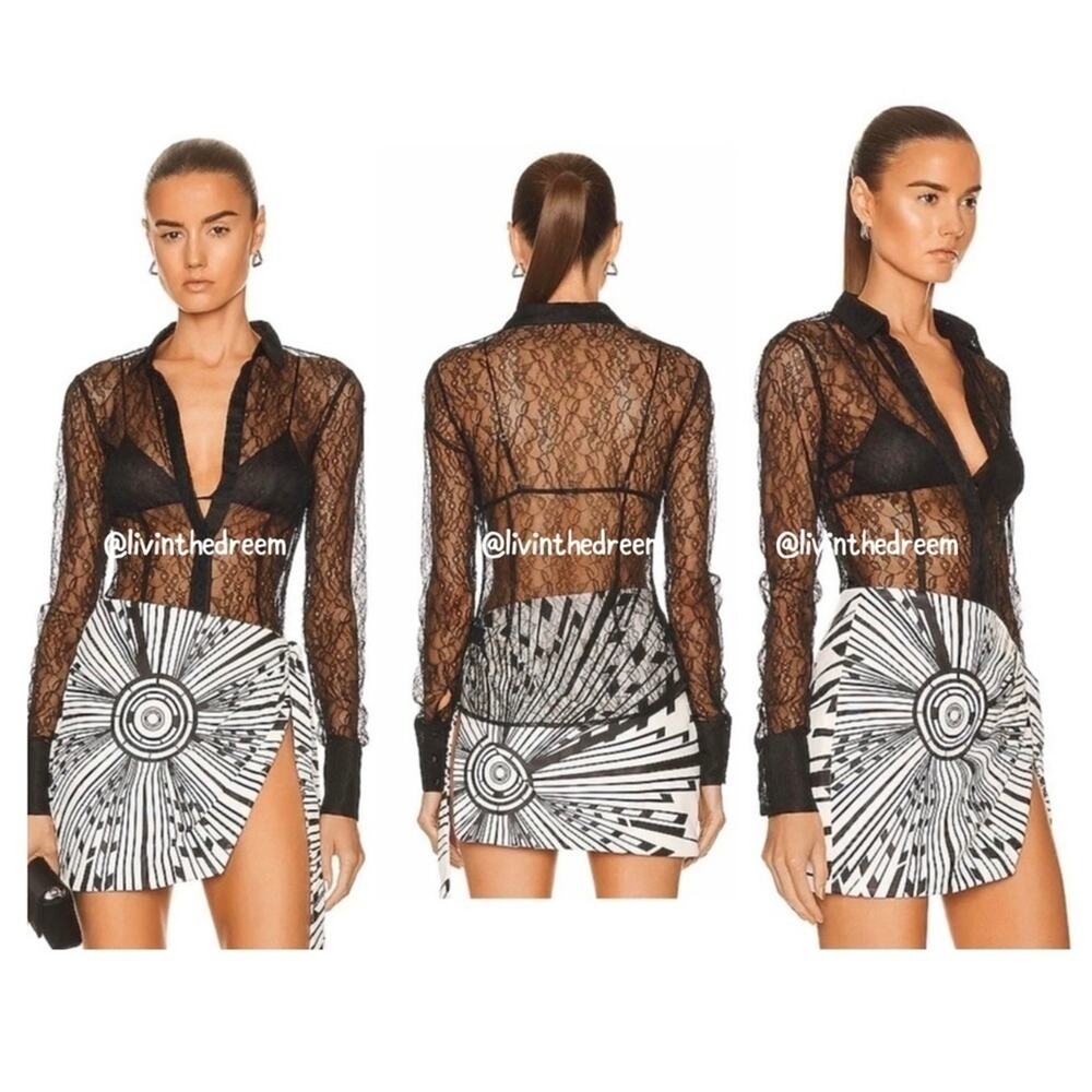 LAQUAN SMITH Lace Button Down Shirt SZ L $495 - Picture 2 of 16